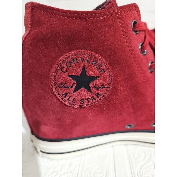 Converse Chuck Taylor Suede Lux Wedge Heel High Top Womens 9 Burgundy Sneaker - Picture 8 of 16